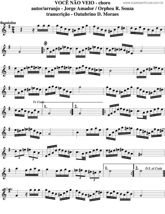 Partitura da música Você Não Veio v.3