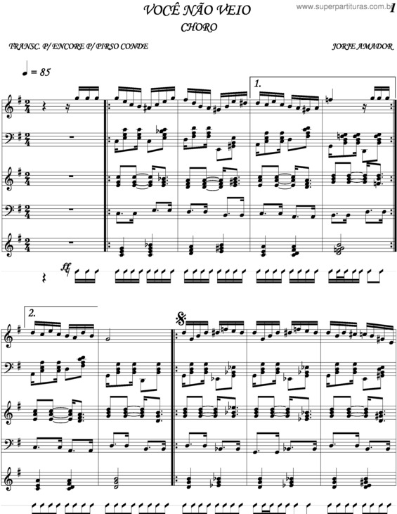 Partitura da música Você Não Veio