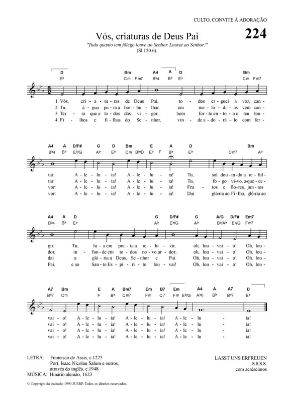 Partitura da música Vós Criaturas De Deus Pai