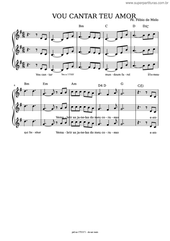 Partitura da música Vou Cantar Teu Amor v.4