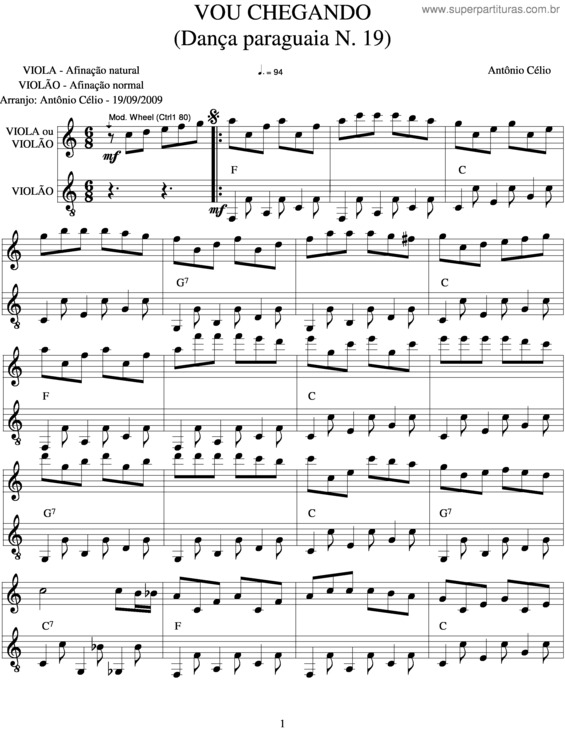 Partitura da música Vou Chegando