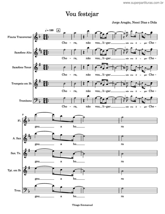 Partitura da música Vou Festejar