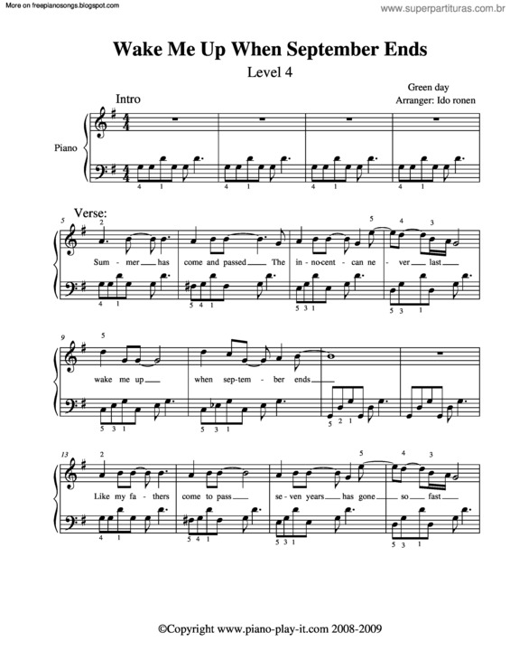 Partitura da música Wake Me Up When September Ends v.14