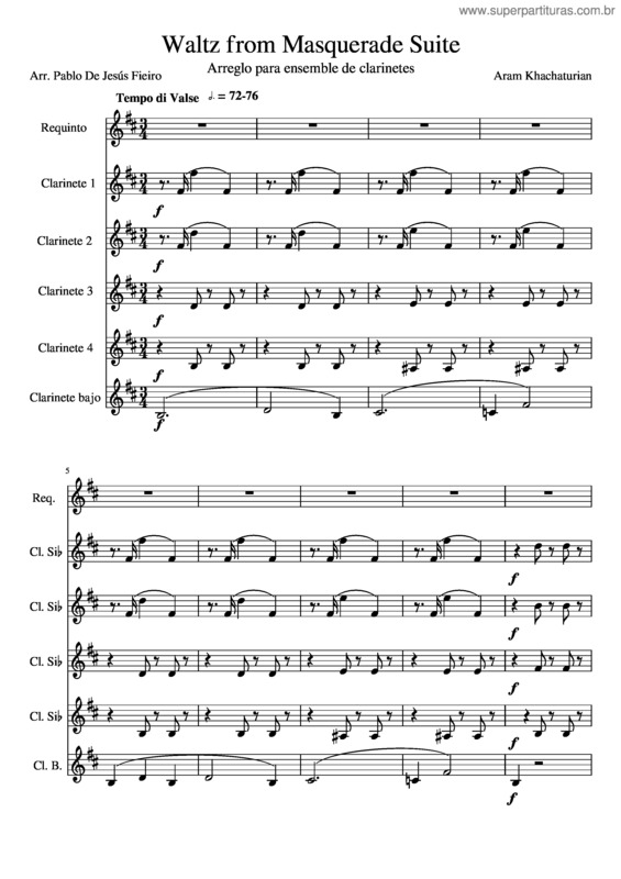 Partitura da música Waltz From Masquerade Suite Ensemble Clarinetes