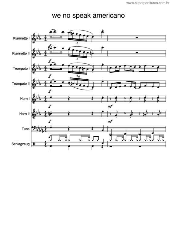 Partitura da música We No Speak Americano Fertig