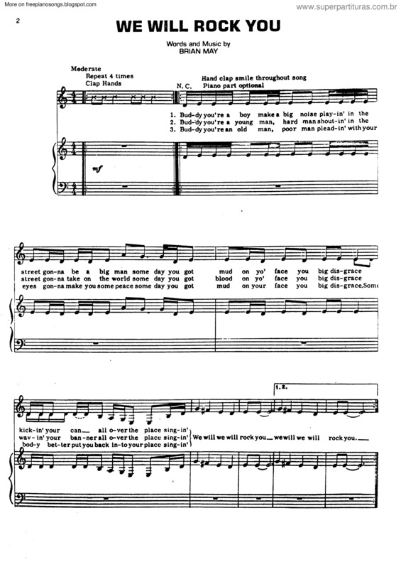 Partitura da música We Will Rock You v.3