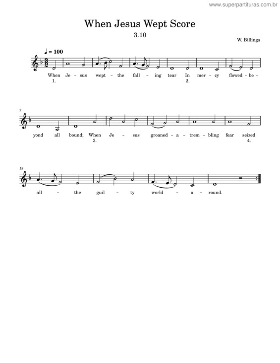 Partitura da música When Jesus Wept