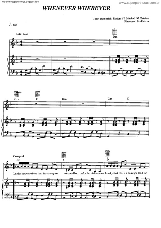 Partitura da música Whenever Wherever v.3