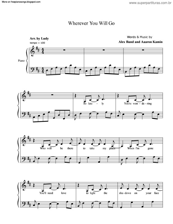 Partitura da música Wherever You Will Go v.5