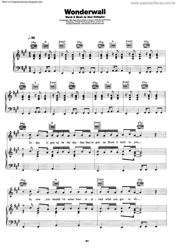 Partitura da música Wonderwall v.15