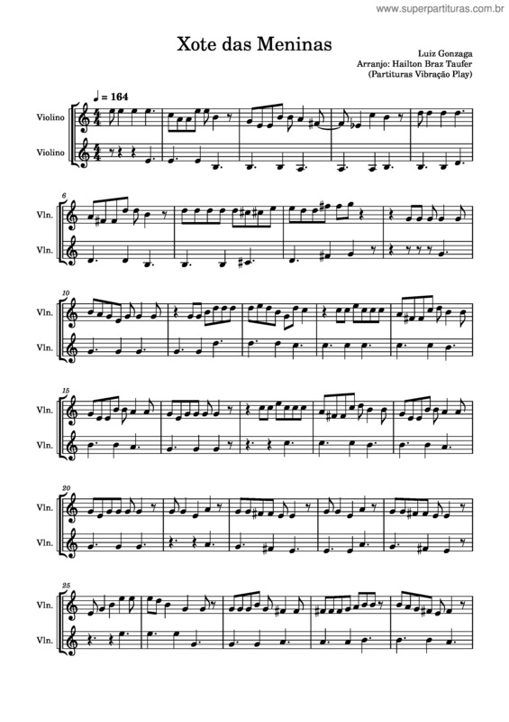 Partitura da música Xote Das Meninas Hailton Braz Taufer