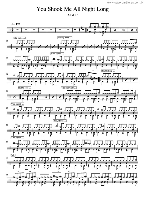 Partitura da música You Shook Me All Night Long – Ac/Dc