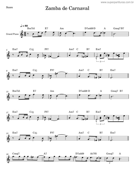 Partitura da música Zamba De Carnaval