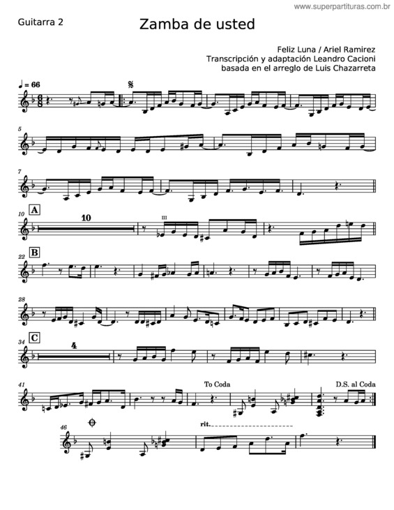 Partitura da música Zamba De Usted