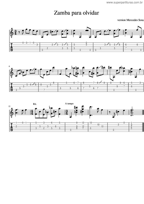 Partitura da música Zamba Para Olvidar v.2