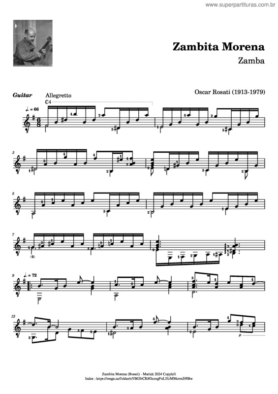 Partitura da música Zambita Morena