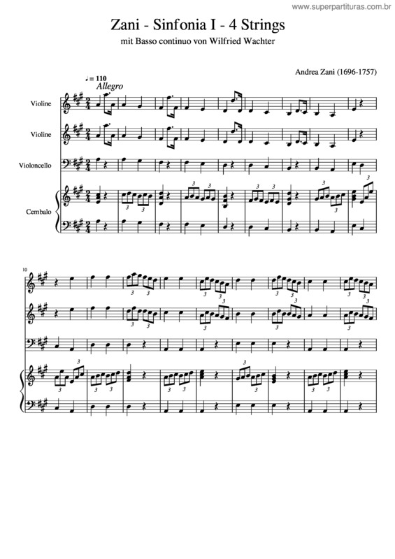 Partitura da música Zani – Sinfonia I – 4 Strings