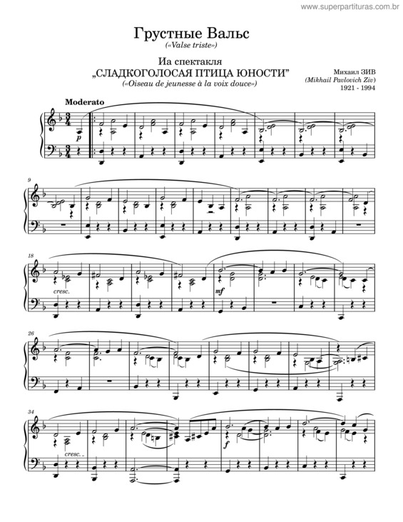 Partitura da música Ziv Valse Triste